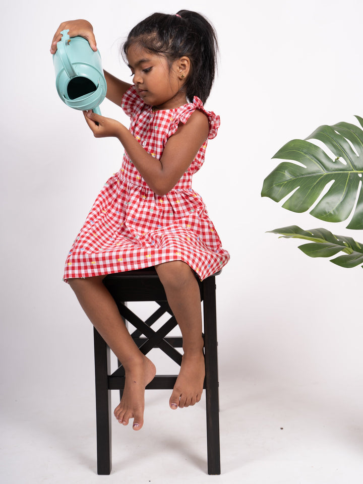 The Nesavu Frocks & Dresses Red And White Checked Cotton Frock For Girl Kids psr silks Nesavu