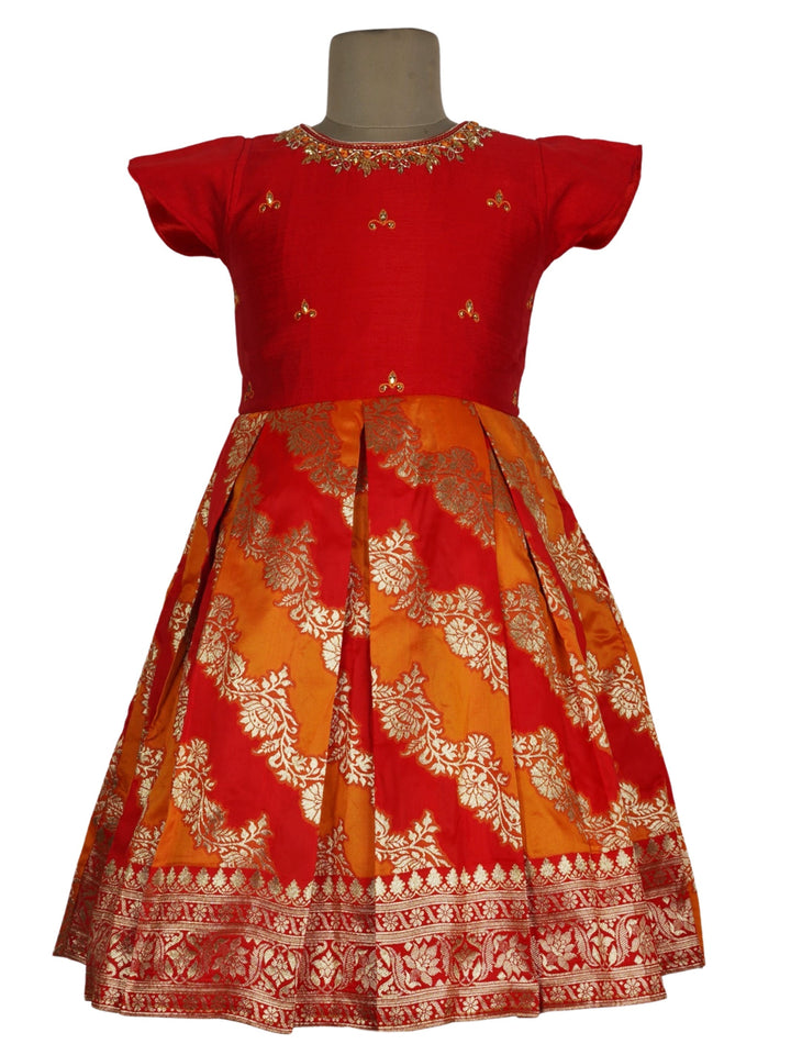 The Nesavu Silk Frocks Red Hand Embroidery Designer Silk Frock For Girls psr silks Nesavu 12 (0M-6M) / Red SF356