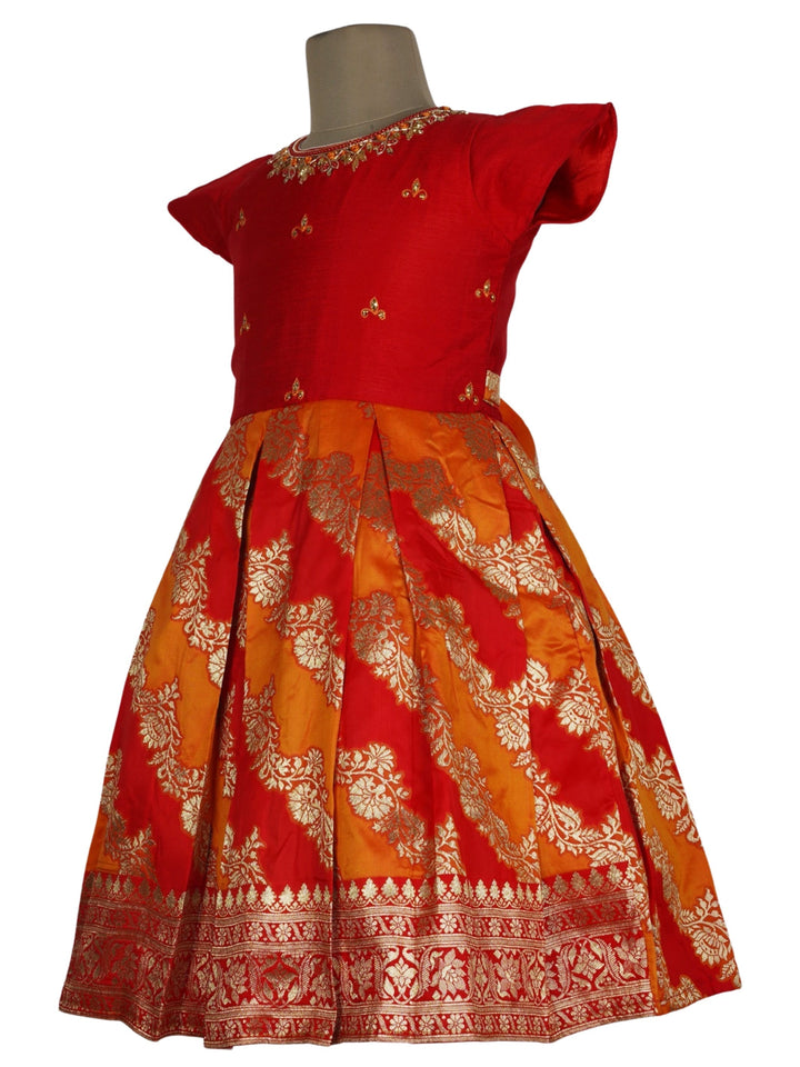 The Nesavu Silk Frocks Red Hand Embroidery Designer Silk Frock For Girls psr silks Nesavu