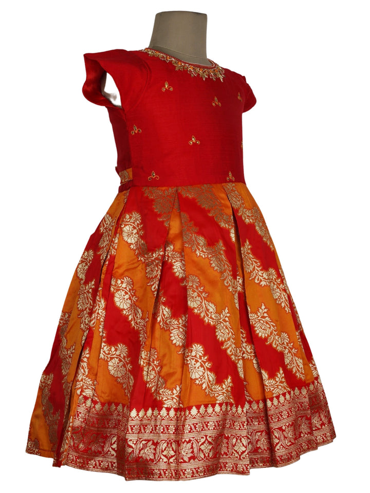 The Nesavu Silk Frocks Red Hand Embroidery Designer Silk Frock For Girls psr silks Nesavu