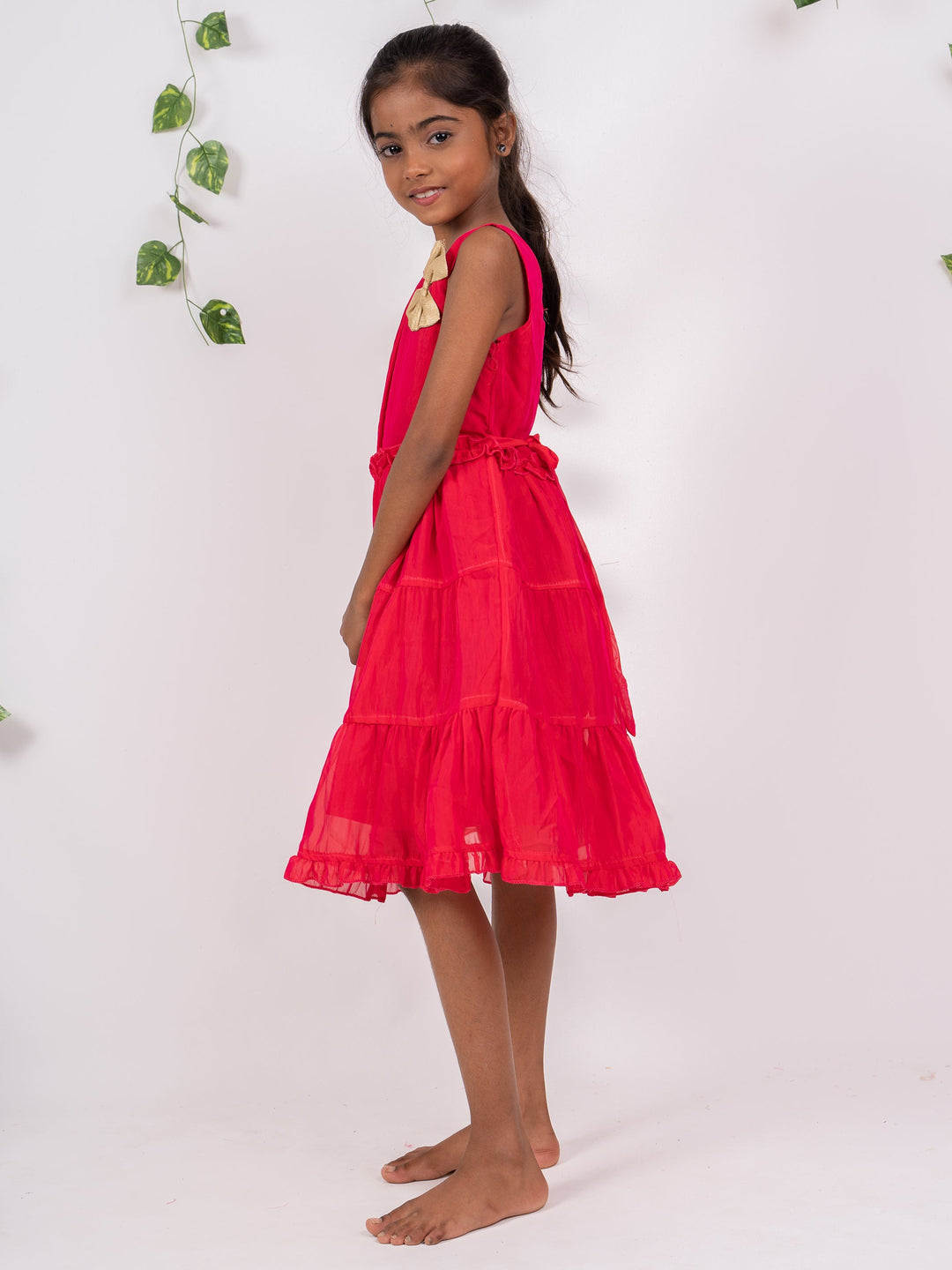 The Nesavu Frocks & Dresses Red party wear gown dresses with three layered ruffle embellishments psr silks Nesavu