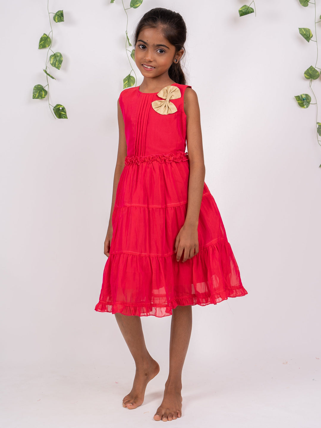 The Nesavu Frocks & Dresses Red party wear gown dresses with three layered ruffle embellishments psr silks Nesavu
