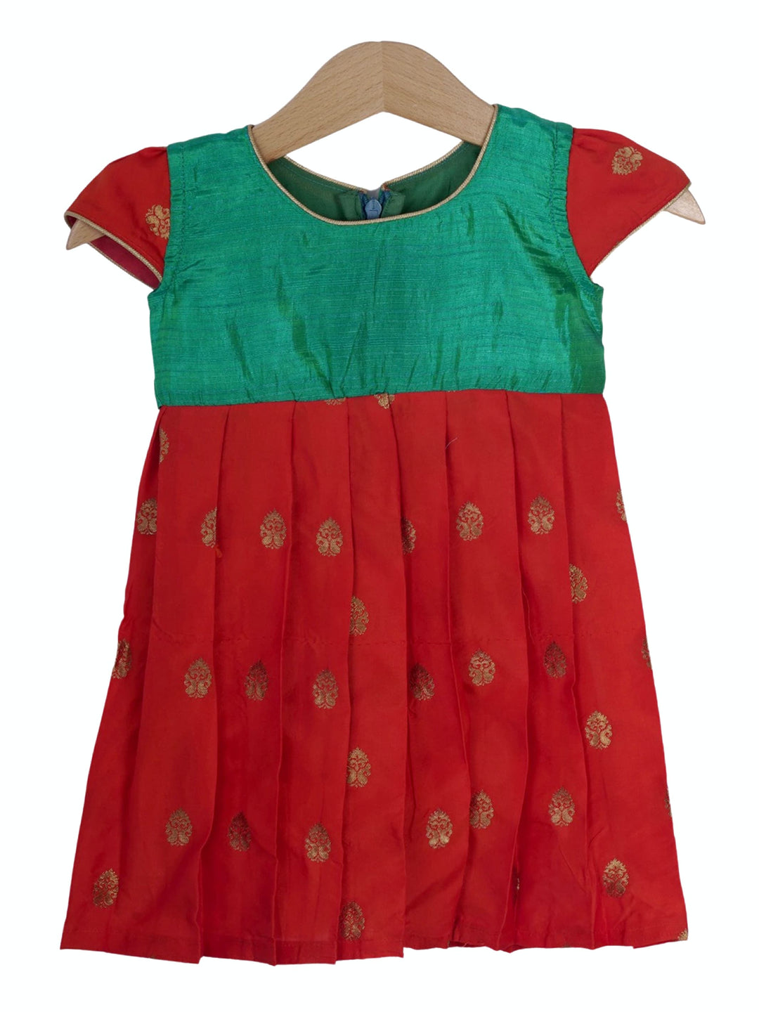 The Nesavu Silk frocks Red Putta Designer Semi-Kanchi Pattu Dresses For Baby Girls psr silks Nesavu 12 (3M) / Red SF361