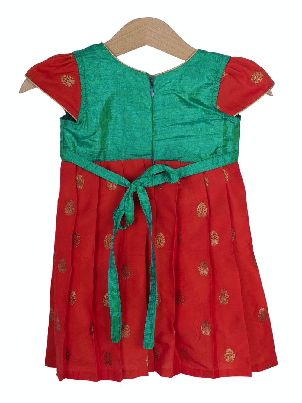 The Nesavu Silk frocks Red Putta Designer Semi-Kanchi Pattu Dresses For Baby Girls psr silks Nesavu