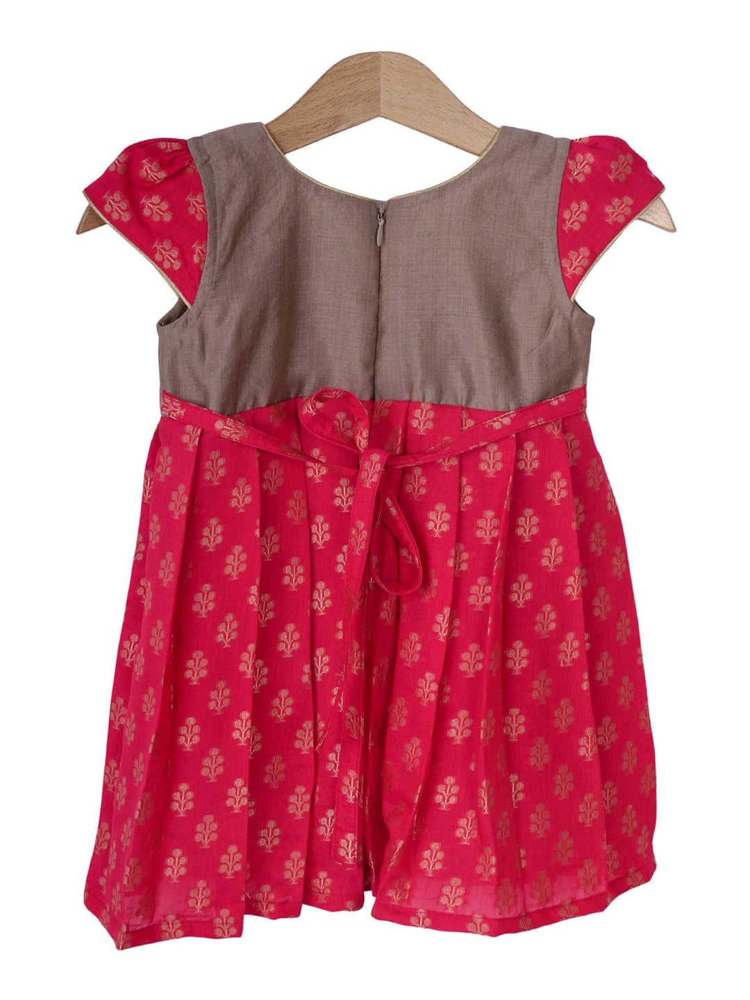 The Nesavu Baby Frock / Jhabla Red With Grey Designer Printed Jacquard Cotton Frock For New Born Baby Girl psr silks Nesavu