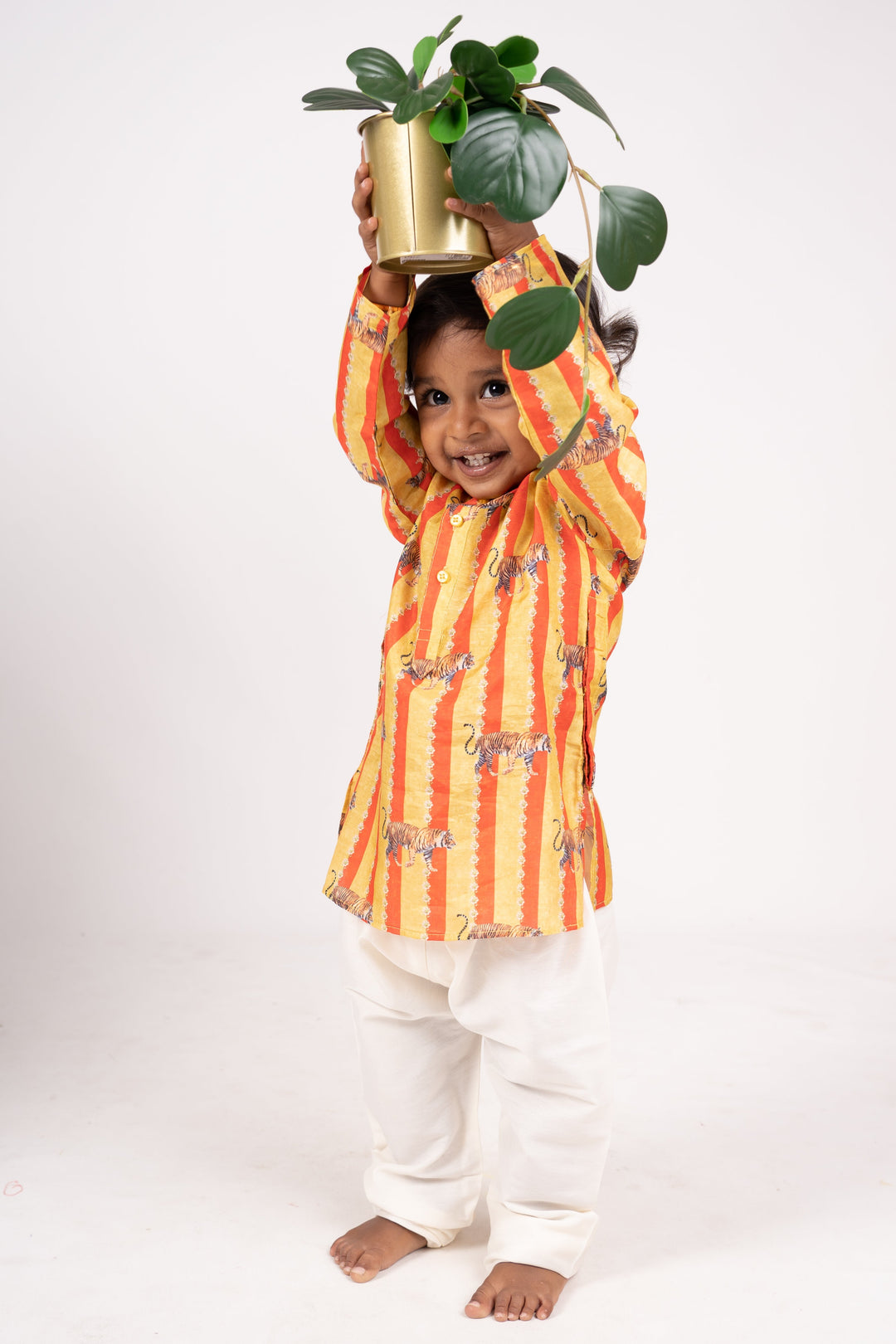 The Nesavu Ethnic Sets Red With Yellow Striped Designer Printed Cotton Kurta For Baby Boys psr silks Nesavu