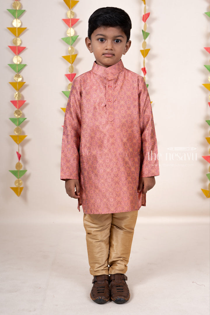 The Nesavu Ethnic Sets Rosy brown Printed Sem Silk Designer Party Wear Kurta For Boys psr silks Nesavu 16 (1Y) / rosybrown BES186C