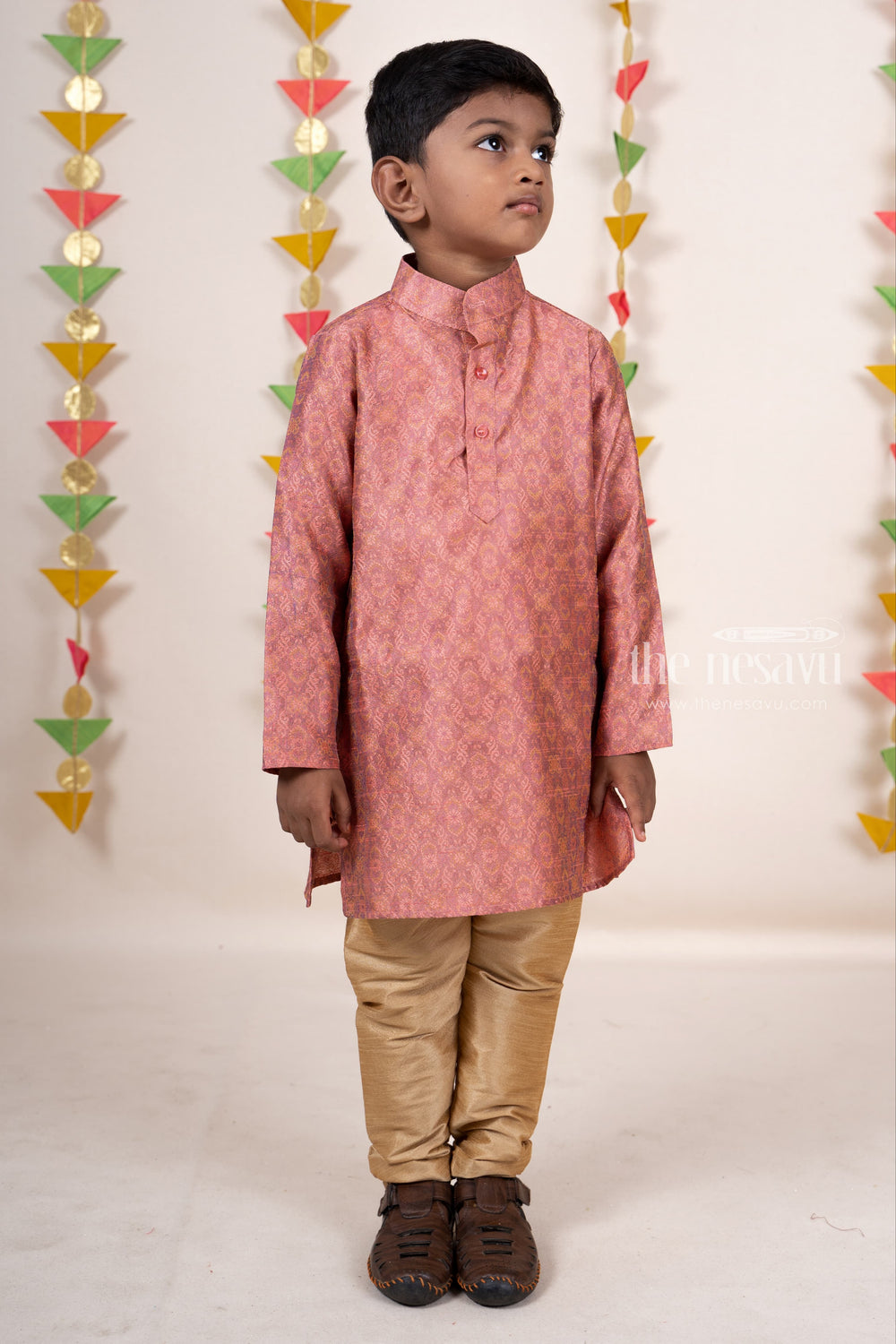 The Nesavu Ethnic Sets Rosy brown Printed Sem Silk Designer Party Wear Kurta For Boys psr silks Nesavu