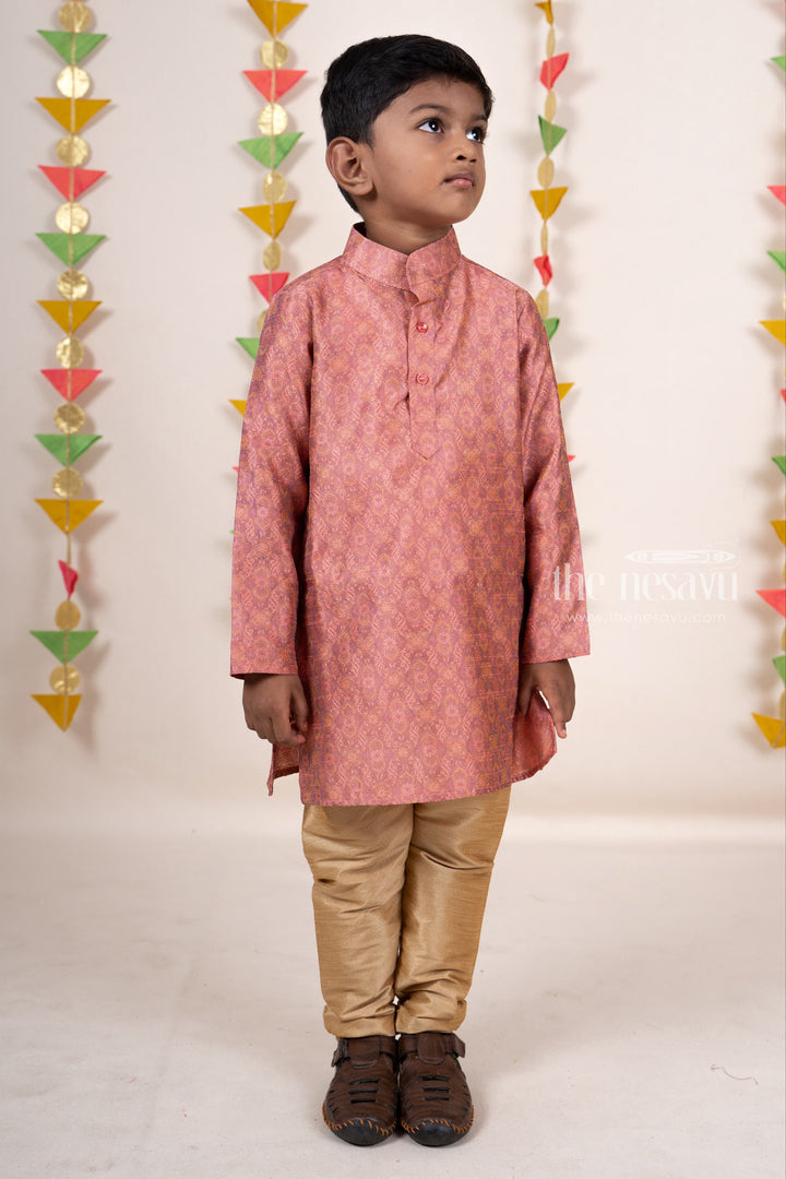 The Nesavu Ethnic Sets Rosy brown Printed Sem Silk Designer Party Wear Kurta For Boys psr silks Nesavu