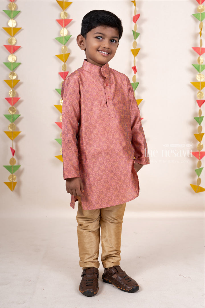 The Nesavu Ethnic Sets Rosy brown Printed Sem Silk Designer Party Wear Kurta For Boys psr silks Nesavu