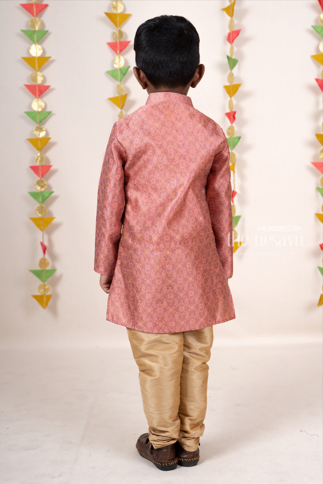 The Nesavu Ethnic Sets Rosy brown Printed Sem Silk Designer Party Wear Kurta For Boys psr silks Nesavu