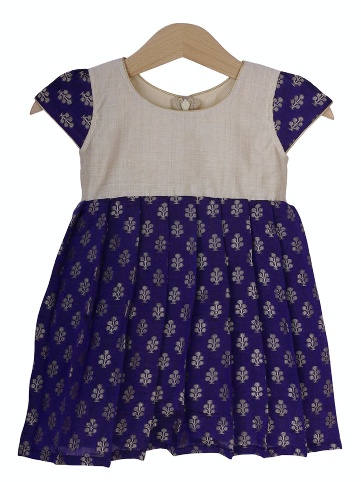 The Nesavu Baby Frock / Jhabla Royal Blue With Cream Soft Cotton Gown For Toddlers psr silks Nesavu 12 (3M) / indigo BFJ283