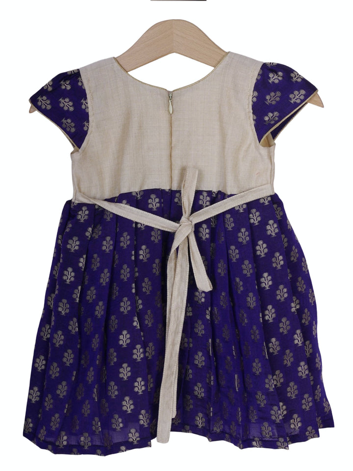The Nesavu Baby Frock / Jhabla Royal Blue With Cream Soft Cotton Gown For Toddlers psr silks Nesavu