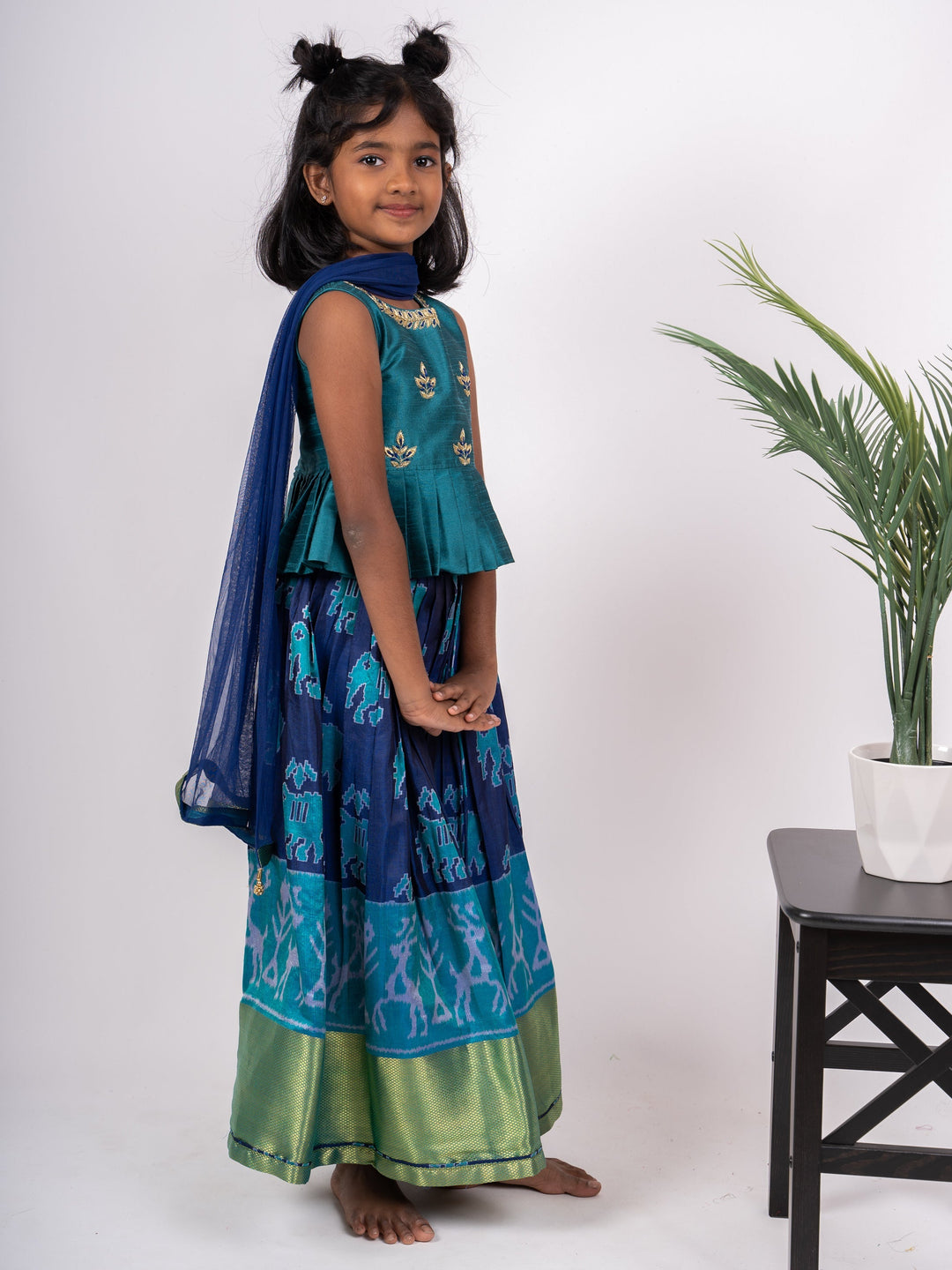 The Nesavu Pattu Pavadai Royal Blue With Light Blue Designer Peplum Top Pattu Langa Voni For Girls psr silks Nesavu