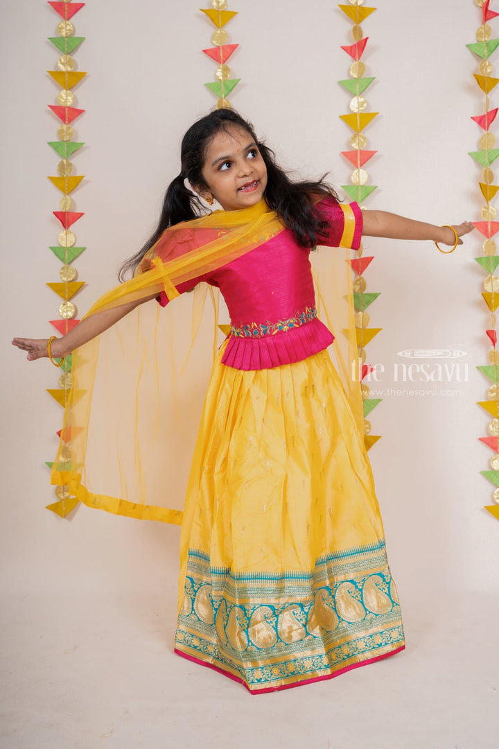 The Nesavu Lehenga & Ghagra Sandal Banarasi Silk Lehenga With Magenta Pink Embroidery Blouse For Girls psr silks Nesavu
