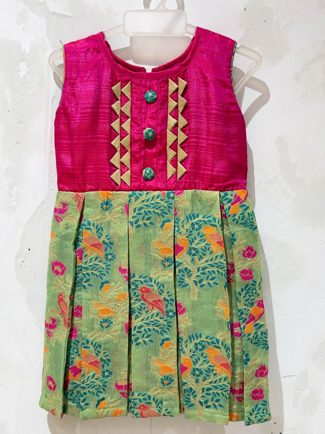 The Nesavu Silk frocks Seagreen And Pink Silk Frock With Designer Yoke psr silks Nesavu 14 (6M) / Seagreen SF442E