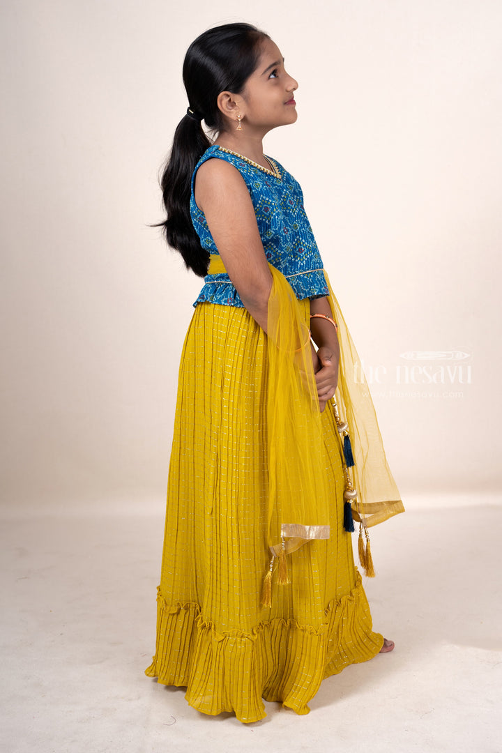 The Nesavu Lehenga & Ghagra Semi-Crepe Green With Navy Blue Blouse Designer Ghagra For Girls psr silks Nesavu