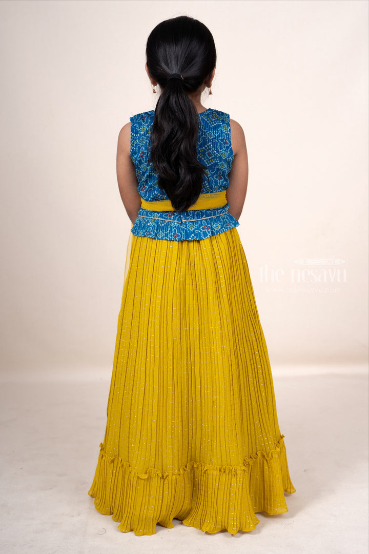 The Nesavu Lehenga & Ghagra Semi-Crepe Green With Navy Blue Blouse Designer Ghagra For Girls psr silks Nesavu