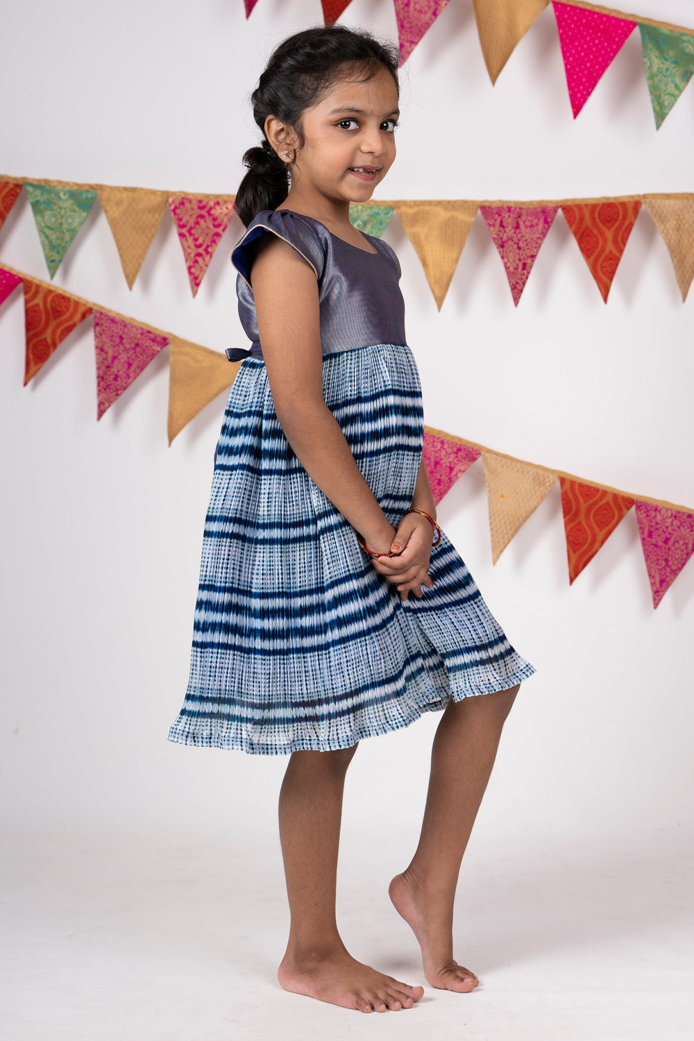 The Nesavu Frocks & Dresses Semi-Crushed Crepe Cotton Frock With Contrasting Yoke psr silks Nesavu