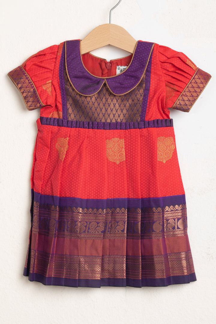 The Nesavu Silk Frocks Semi Kanchipuram Silk Baby Frock - A Great Choice for Your Little Princess psr silks Nesavu 14 (6M) / Red SF457B