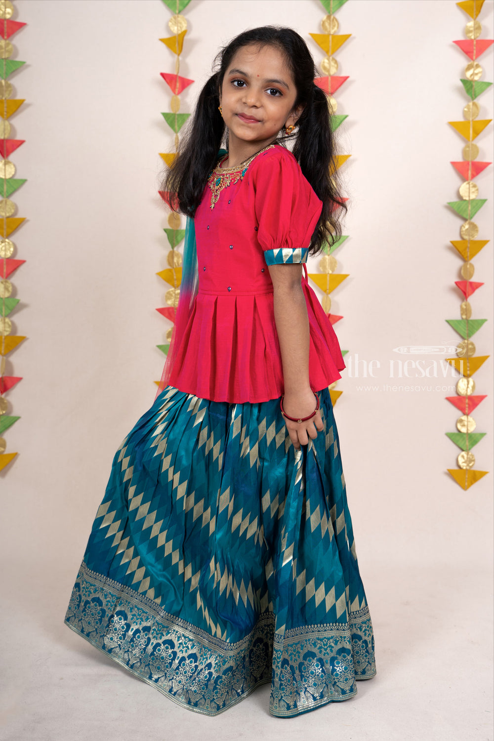The Nesavu Lehenga & Ghagra Silk Cotton Designer Choli Skirt With Hand Embroidery Designer Peplum Blouse psr silks Nesavu