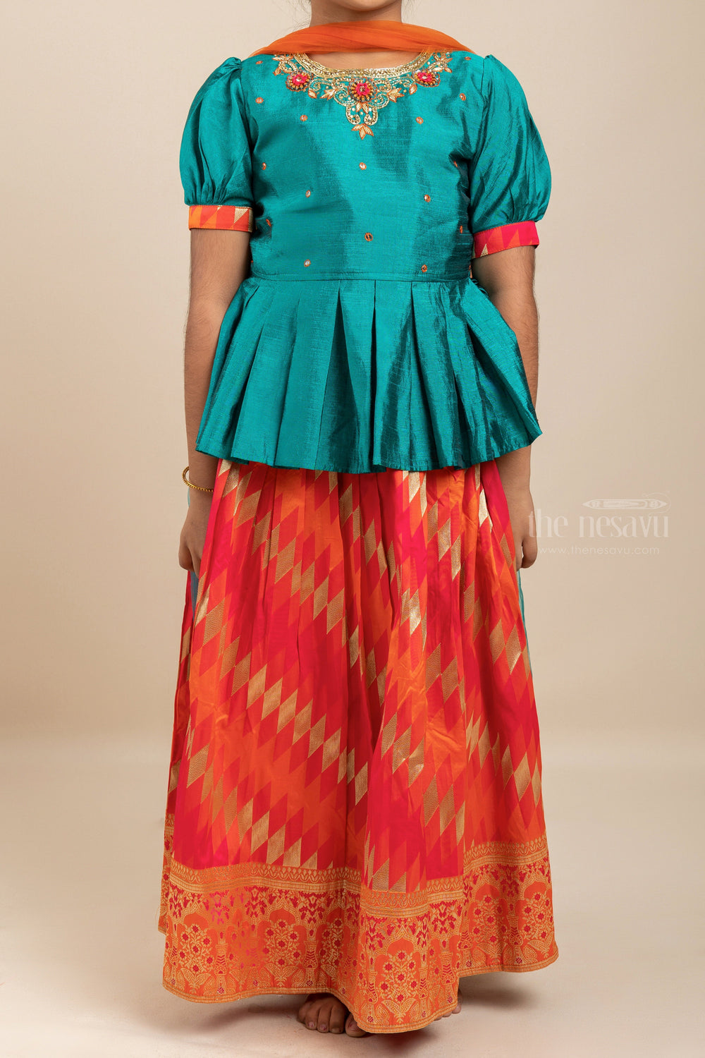 The Nesavu Lehenga & Ghagra Silk Cotton Designer Choli Skirt With Hand Embroidery Designer Peplum Blouse psr silks Nesavu