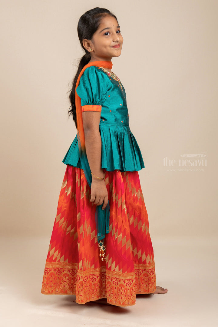 The Nesavu Lehenga & Ghagra Silk Cotton Designer Choli Skirt With Hand Embroidery Designer Peplum Blouse psr silks Nesavu