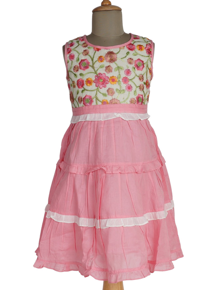 The Nesavu Frocks & Dresses Simple Yet Elegant Embroidery Baby Pink Cotton Dress psr silks Nesavu 16 (1Y-2Y) / Pink GFC615