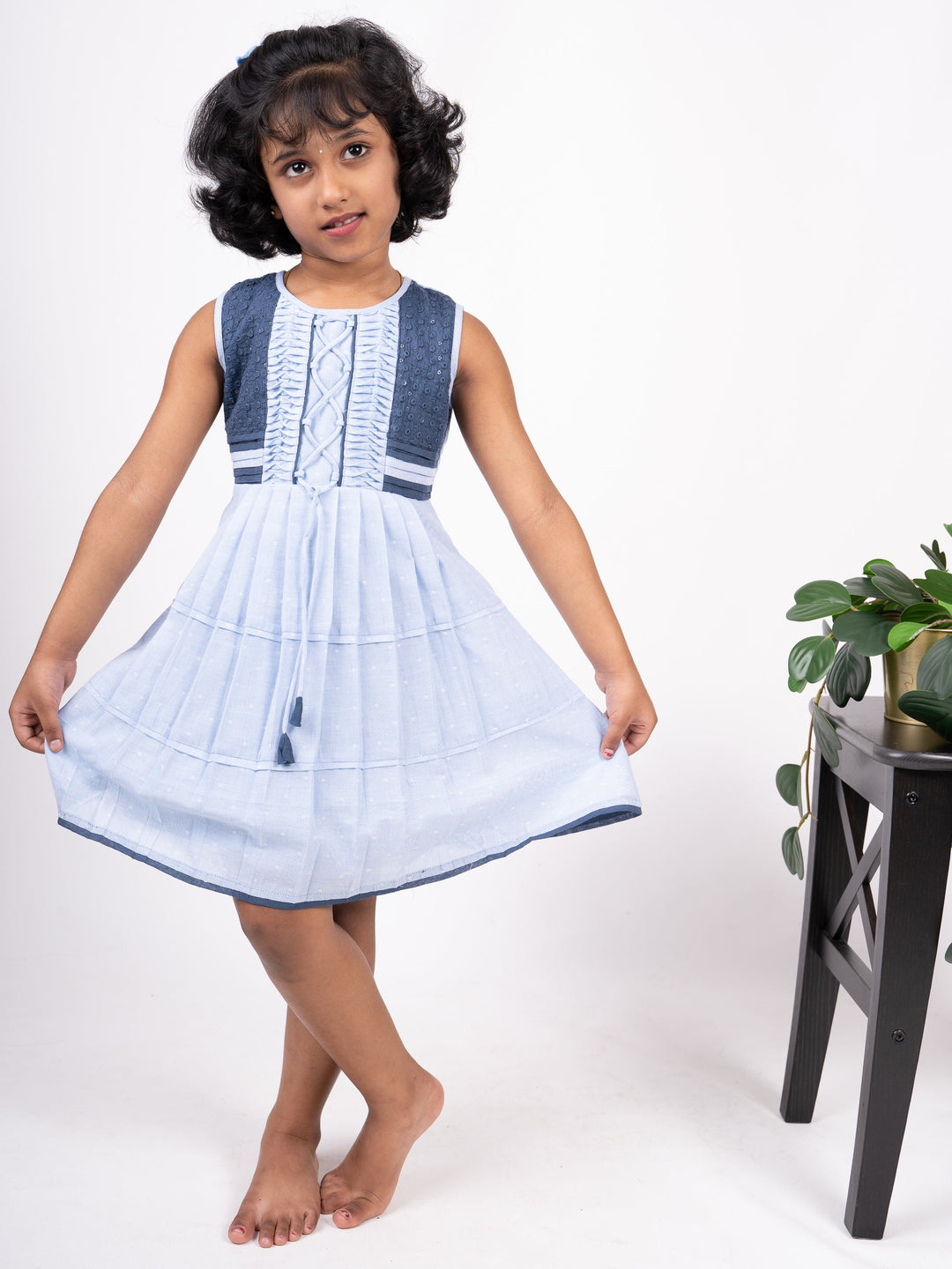 The Nesavu Frocks & Dresses Sky blue Casual Play Wear For Little Girls psr silks Nesavu 16 (1Y) / Skyblue GFC781
