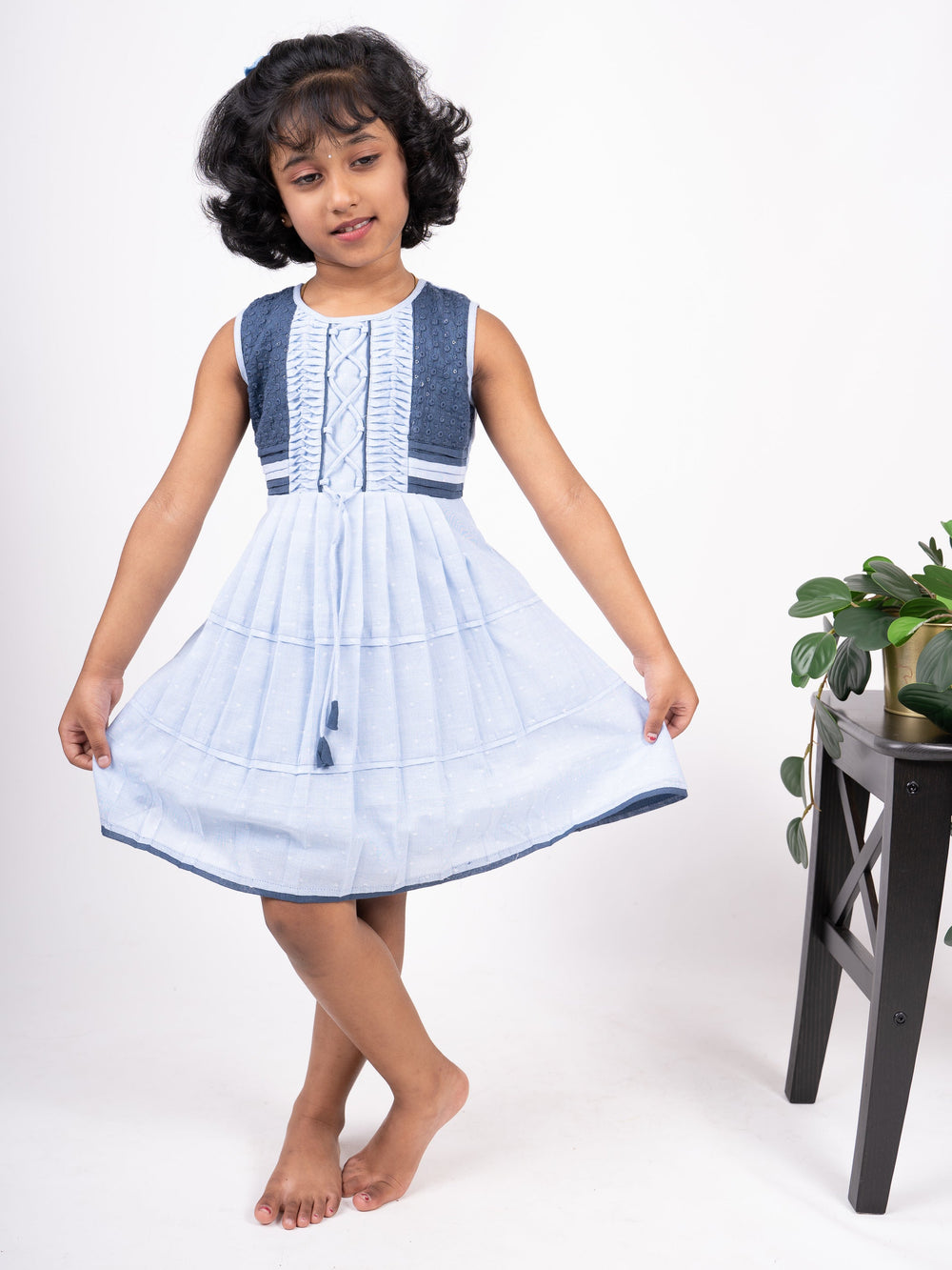 The Nesavu Frocks & Dresses Sky blue Casual Play Wear For Little Girls psr silks Nesavu