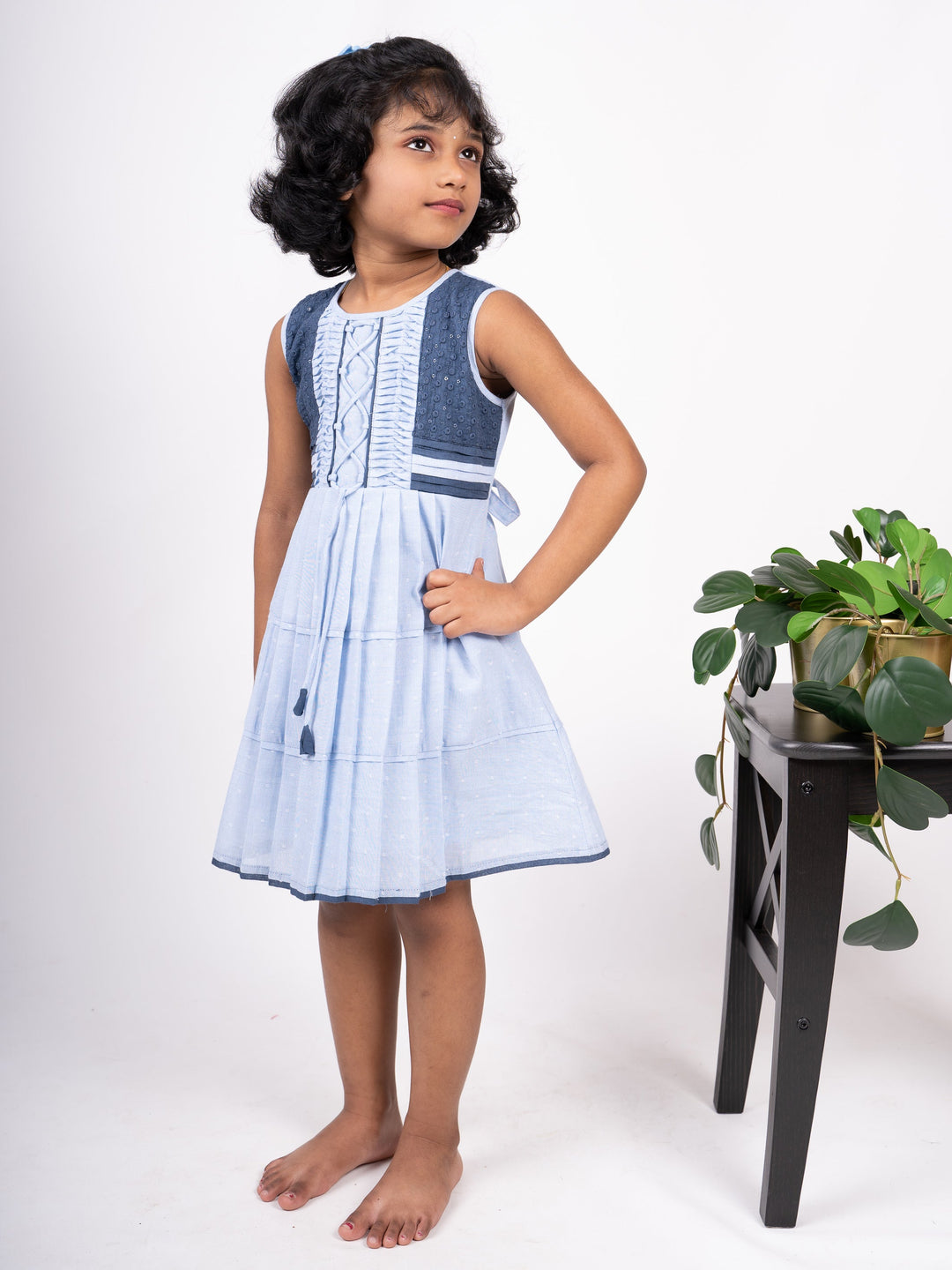 The Nesavu Frocks & Dresses Sky blue Casual Play Wear For Little Girls psr silks Nesavu