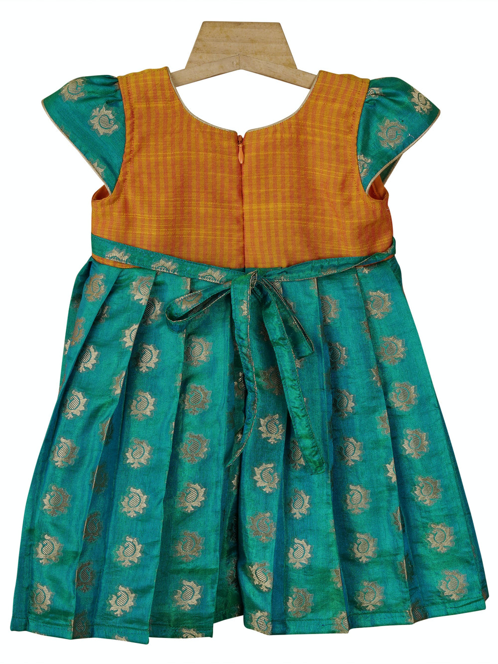 The Nesavu Baby Frock / Jhabla Sky Blue With Yellow Silk Cotton Gown For New Born Baby Girls psr silks Nesavu