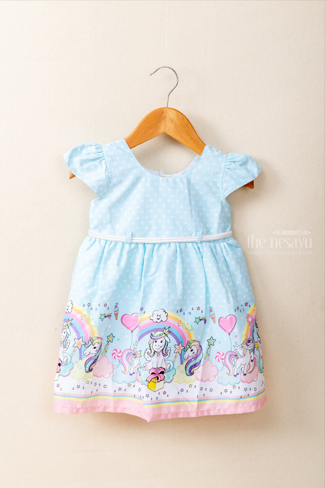 The Nesavu Baby Frock / Jhabla Skyblue Designer Cotton Casuals For Baby Girls With Flutter Sleeve psr silks Nesavu 14 (6M) / skyblue BFJ327C