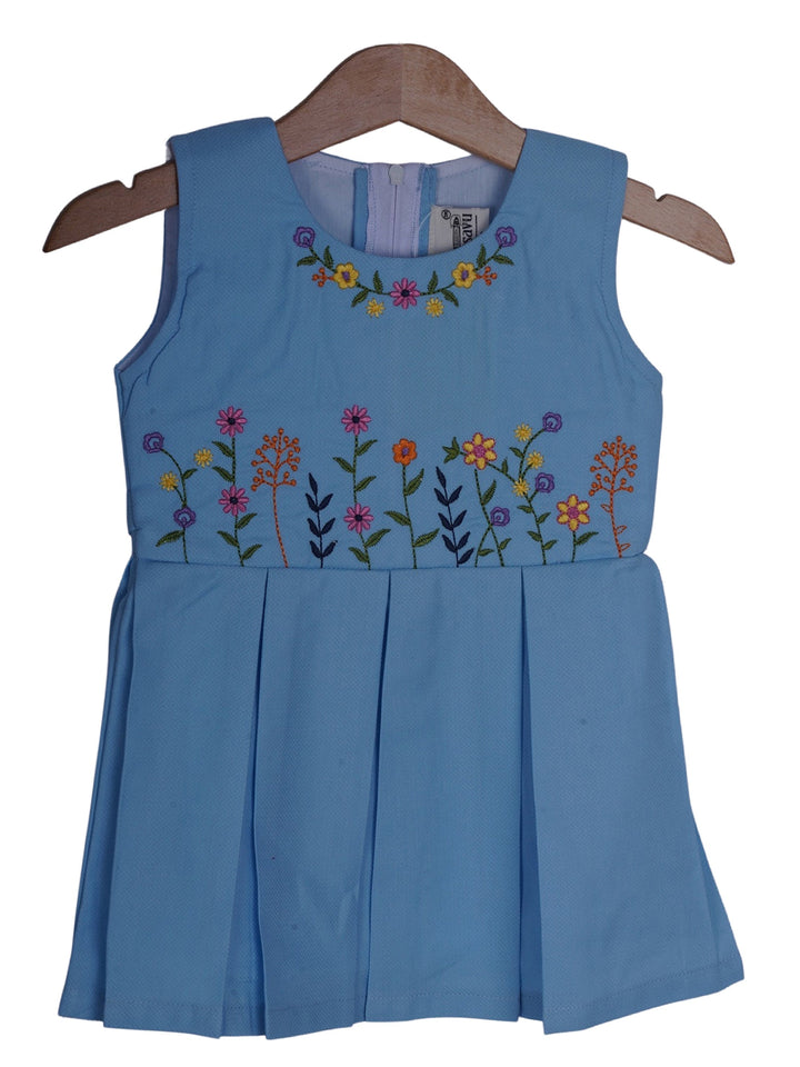 The Nesavu Baby Frock / Jhabla Soft Breathable Cotton Designer Embroidery Gown For Baby Girls psr silks Nesavu 14 (6M-12M) / Skyblue BFJ273