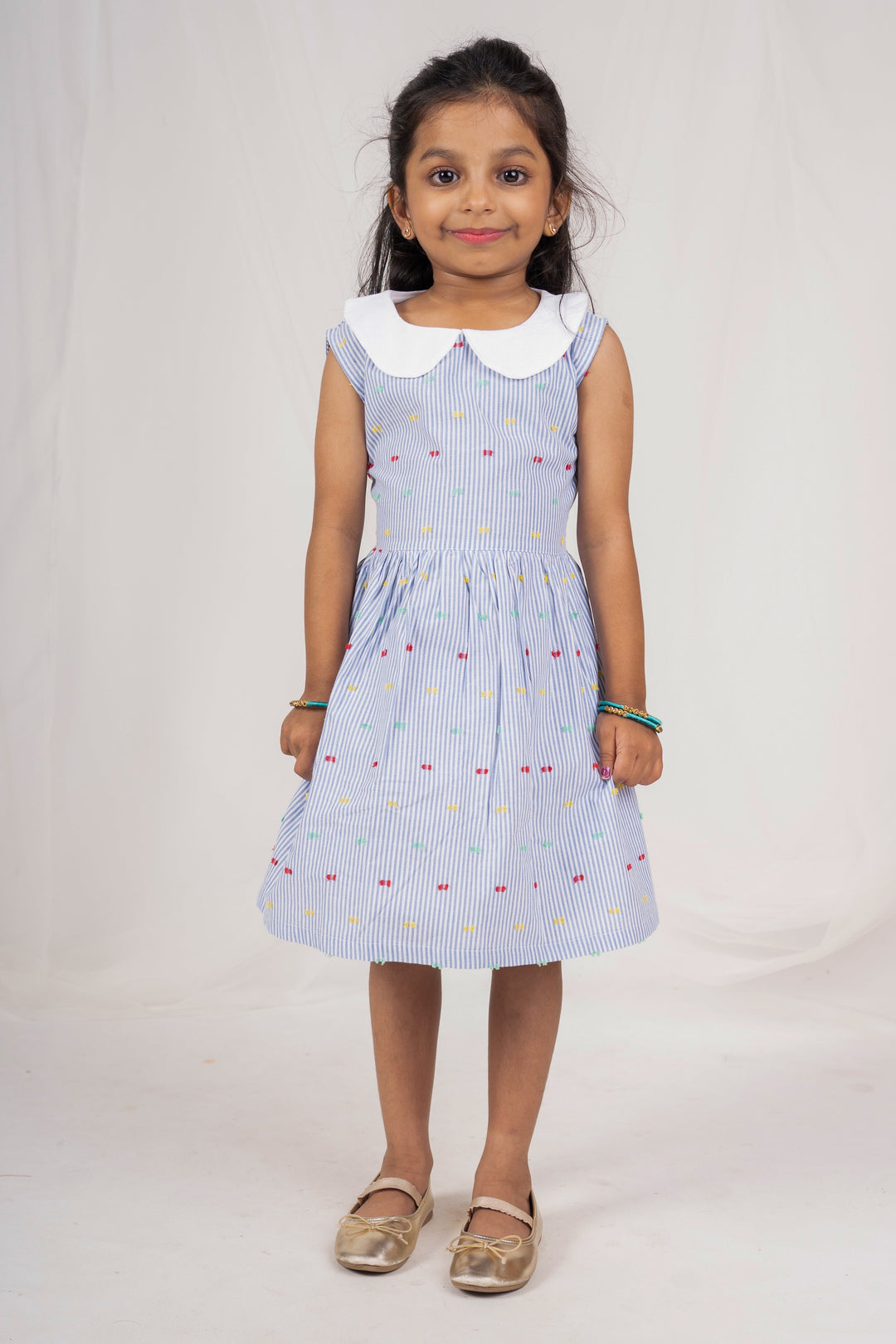 The Nesavu Frocks & Dresses Soft Cotton Peter Pan Collar Cotton Gown For Baby Girls psr silks Nesavu 16 (1Y) / Gray GFC795