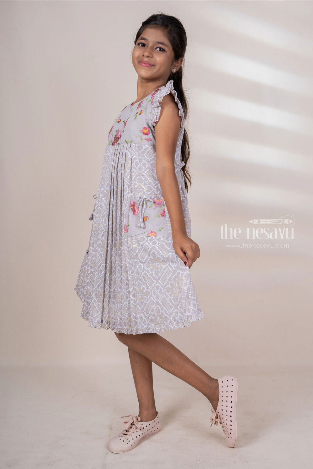 The Nesavu Frocks & Dresses Soft Cotton Pleated Frock With Pockets And Ruffle Ends For Baby Girls psr silks Nesavu