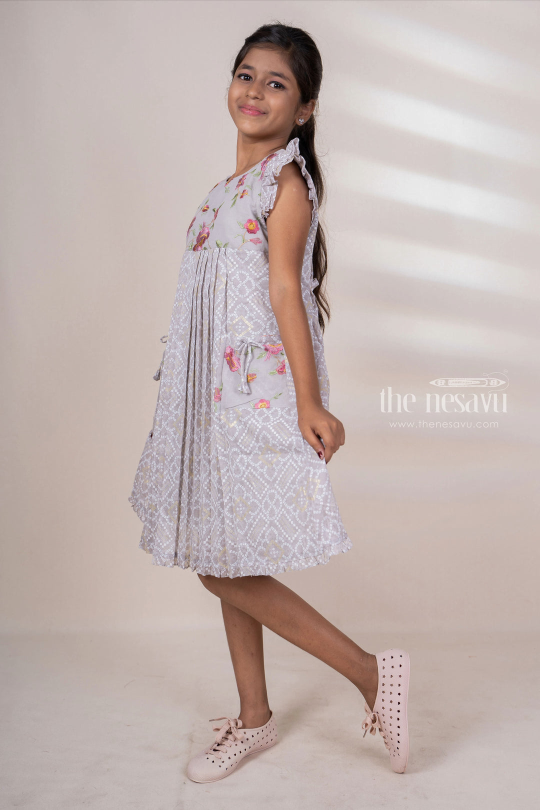 The Nesavu Frocks & Dresses Soft Cotton Pleated Frock With Pockets And Ruffle Ends For Baby Girls psr silks Nesavu