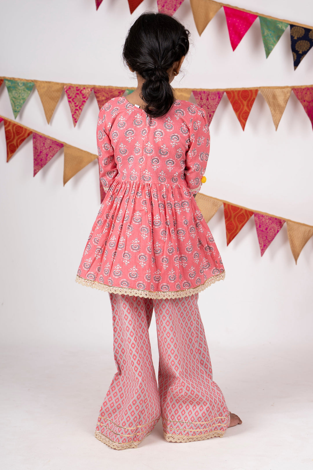 The Nesavu Sets & Suits Soft Cotton Printed Readymade Tunic Top With Palazzo Suit For Girls psr silks Nesavu