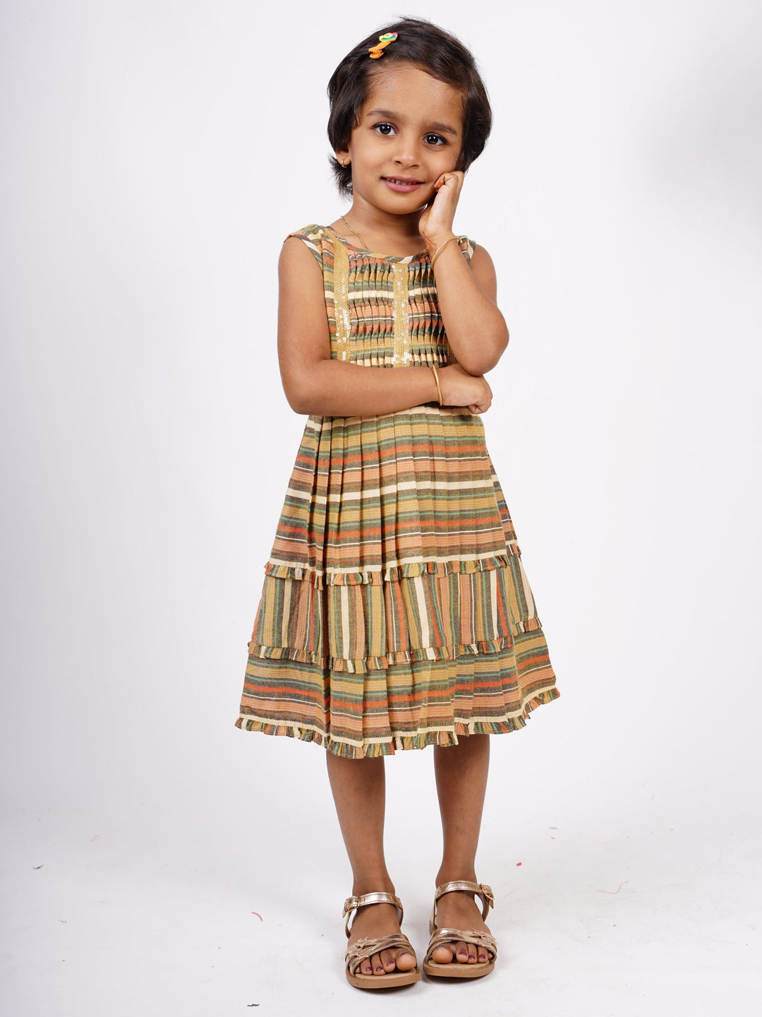 The Nesavu Frocks & Dresses Soft Cotton Striped Casual Play Wear For Baby Girls psr silks Nesavu 16 (1Y ) / Peru GFC741