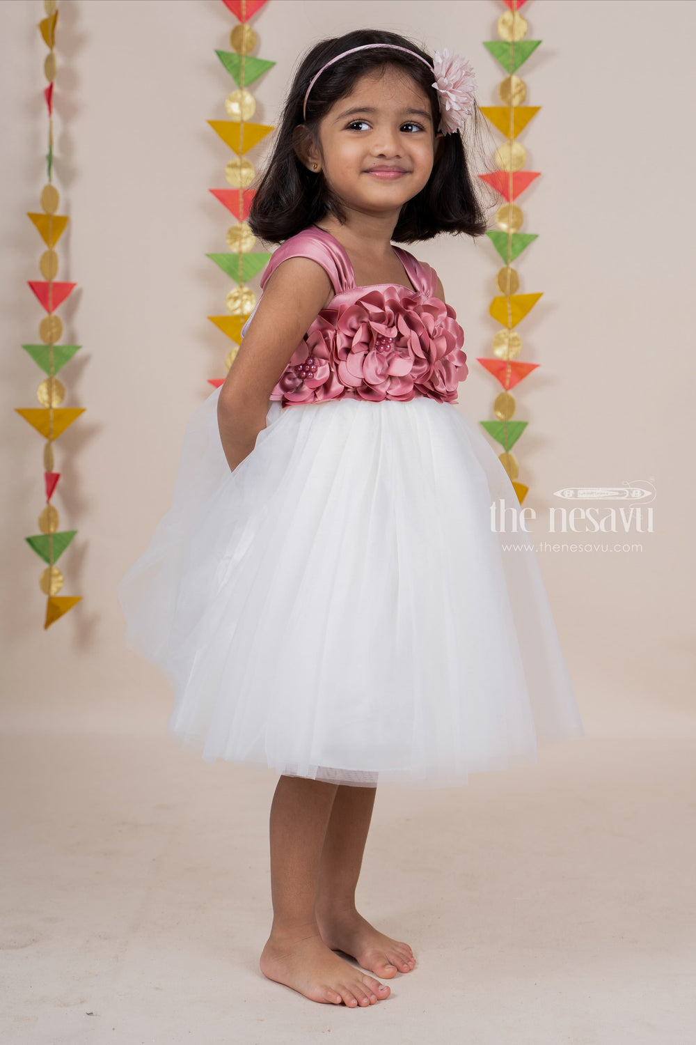 The Nesavu Party Frock Soft Shimmer Net Onion pink Party Wear Frock for Little Girl psr silks Nesavu