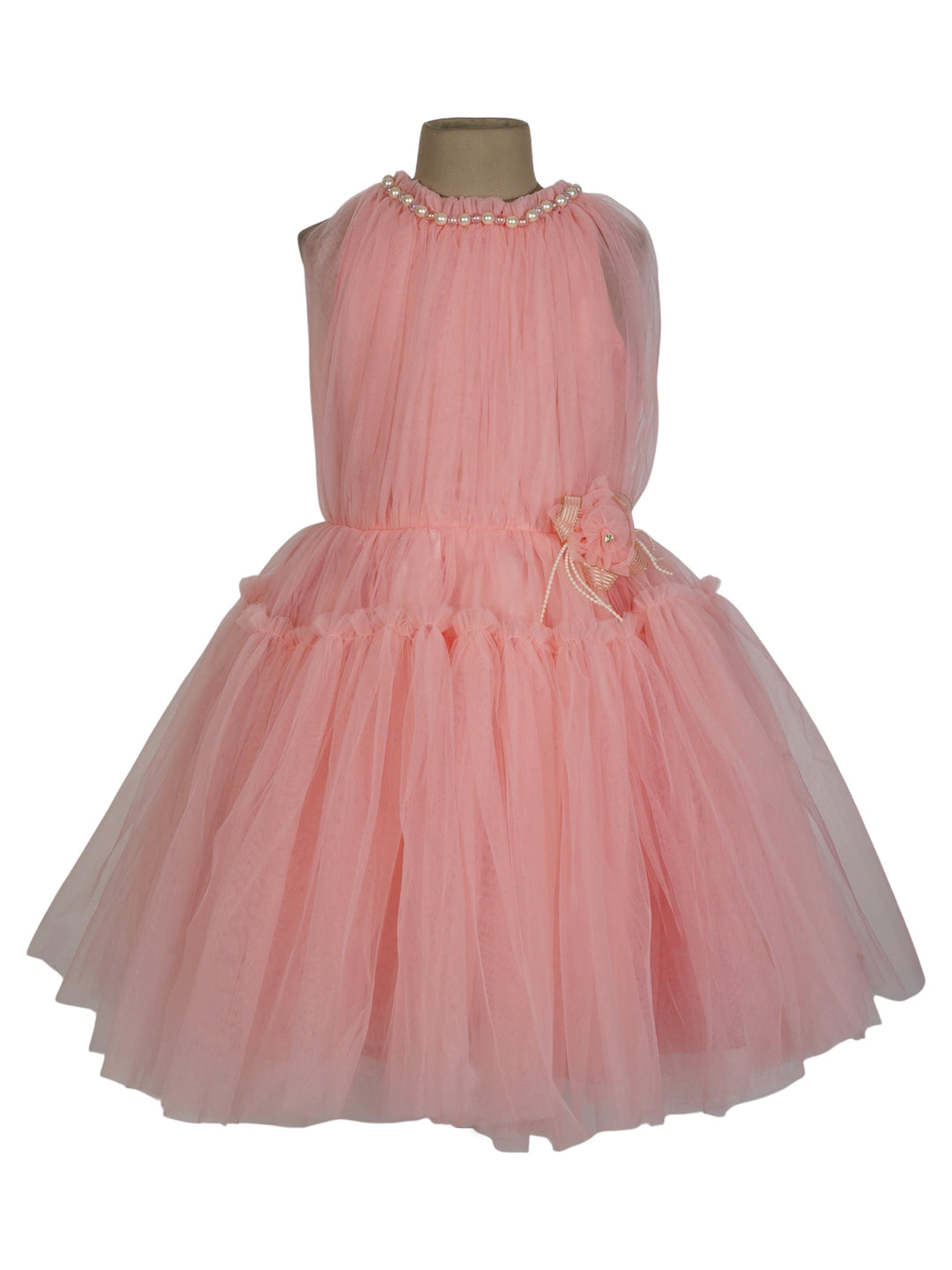 The Nesavu Party Frock Soft Tutu Frocks with Pearl Neck Design for Little Girl psr silks Nesavu 14 (6M-12M) / peachpuff PF27