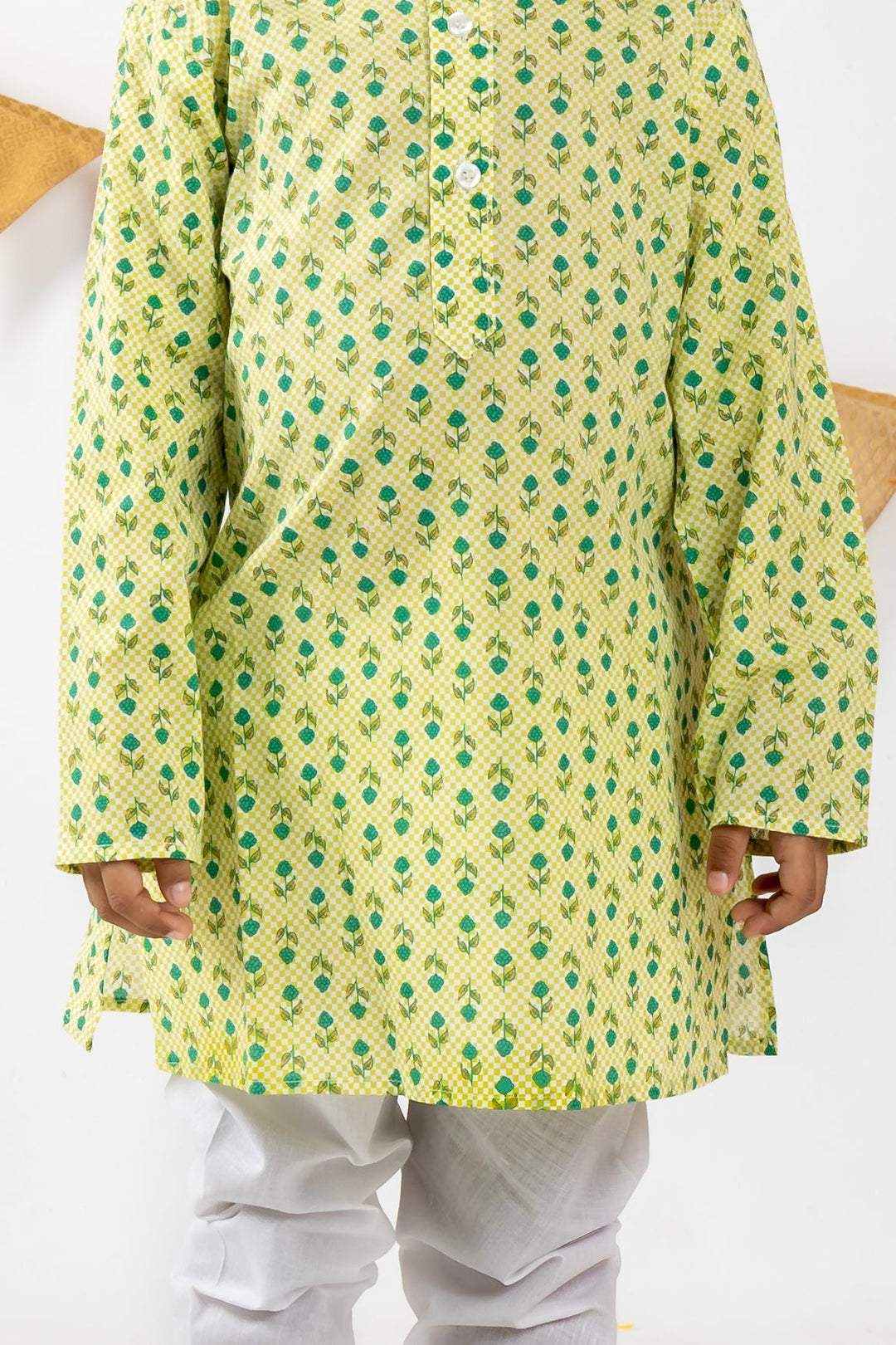 The Nesavu Ethnic Sets Spring Green Block Print Pure Cotton Kurta for Boys psr silks Nesavu