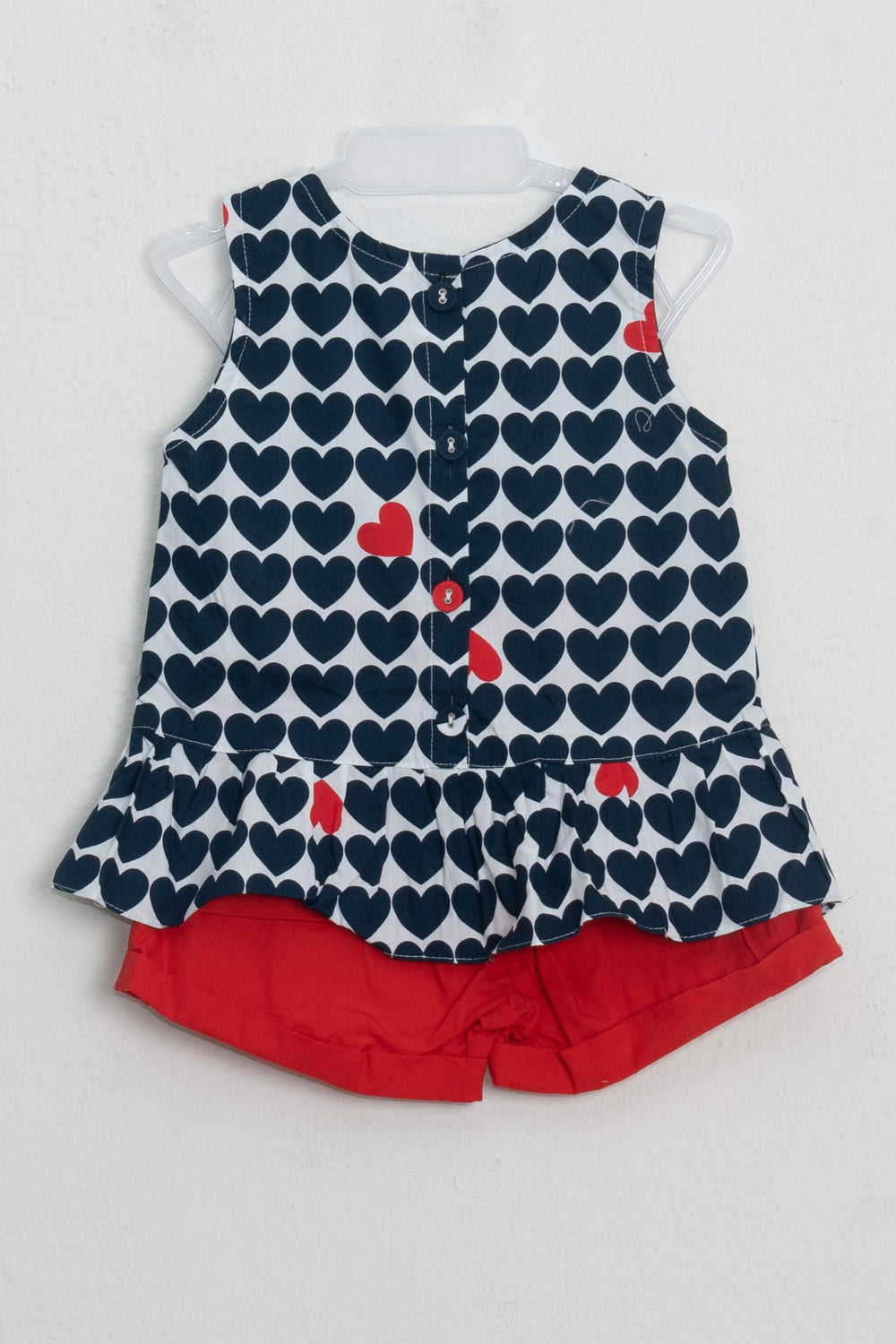 The Nesavu Baby Frock / Jhabla Stunning Navy Blue Heartin Printed Sleeveless Top With Red Bottom For Baby Girls psr silks Nesavu