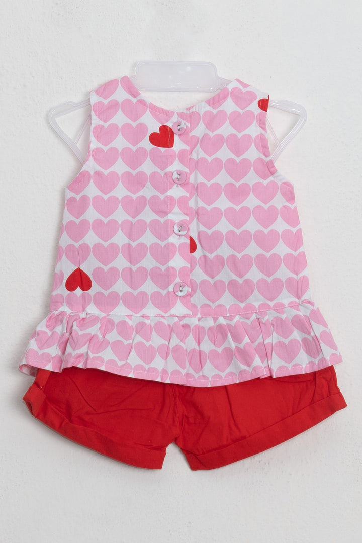 The Nesavu Baby Frock / Jhabla Stunning Pink Heartin Printed Sleeveless Top With Red Bottom For Baby Girls psr silks Nesavu