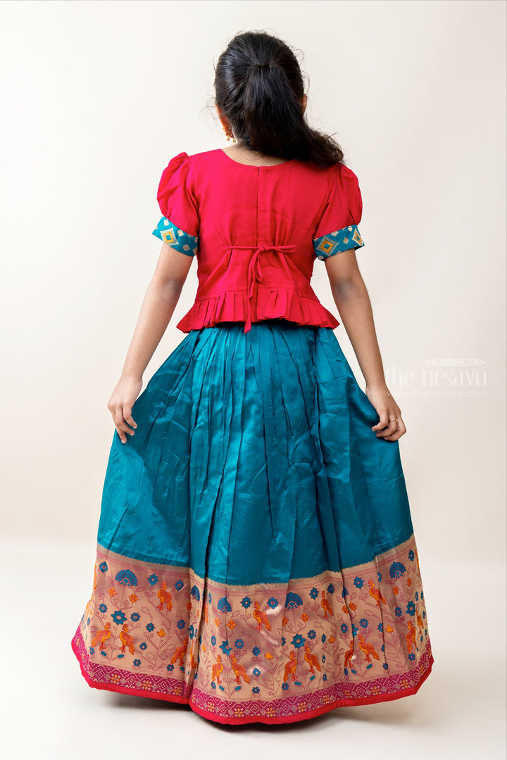 The Nesavu Lehenga & Ghagra Stylish Diva - Beautiful Frills-And-Sleeve Choli With Printed Skirt For Girls psr silks Nesavu