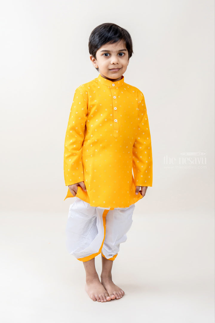 The Nesavu Ethnic Sets Sweet Prince - Marvelous Yellow Kurta With White Pachakajam For Boys psr silks Nesavu 14 (6M) / yellow BES233B