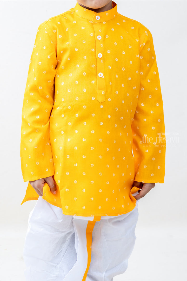 The Nesavu Ethnic Sets Sweet Prince - Marvelous Yellow Kurta With White Pachakajam For Boys psr silks Nesavu