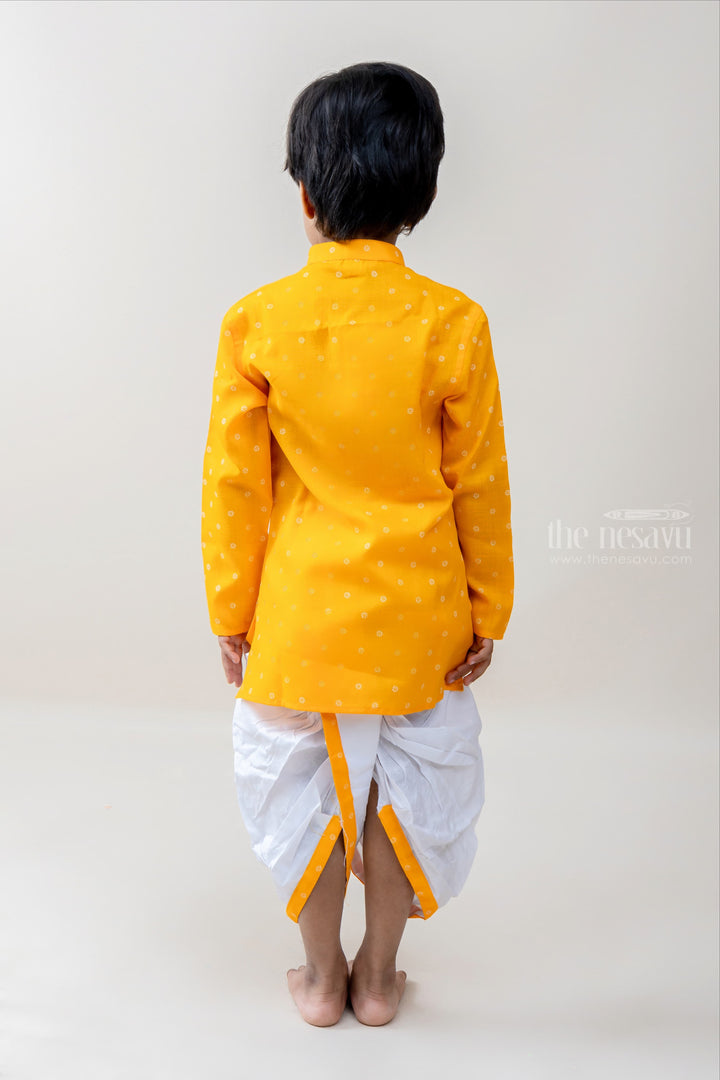 The Nesavu Ethnic Sets Sweet Prince - Marvelous Yellow Kurta With White Pachakajam For Boys psr silks Nesavu
