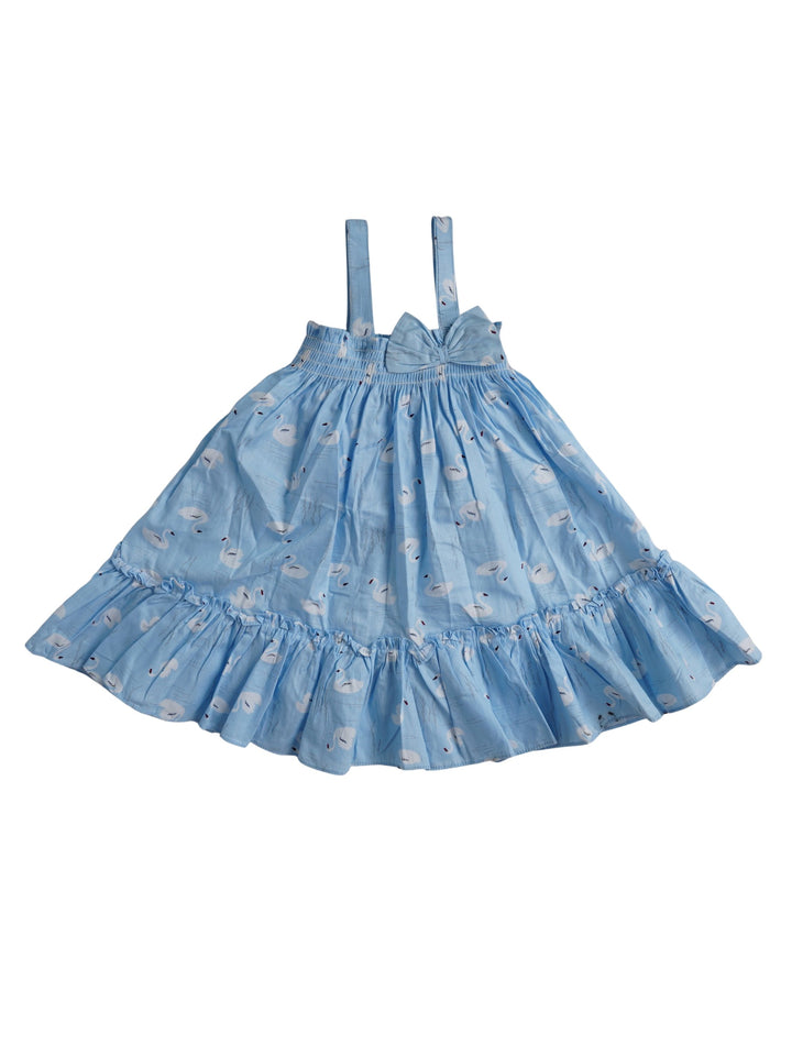 The Nesavu Baby Frock / Jhabla Swimming Swan - Fancy Cotton Smock Frock For Newborn Baby Girls psr silks Nesavu 12 (3M-6M) / Blue BFJ205A