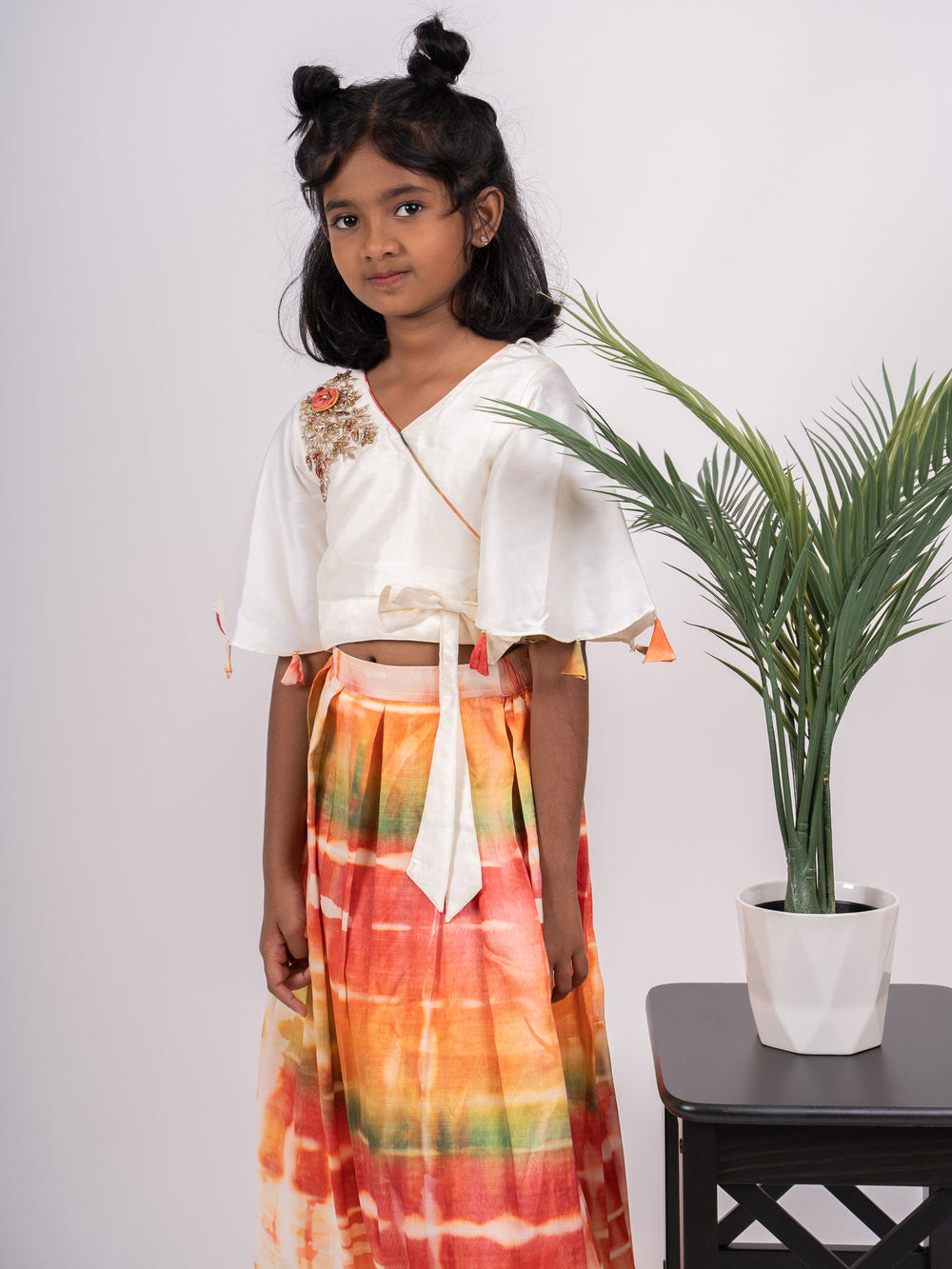 The Nesavu Lehenga & Ghagra Tie & Die Lehenga With White Embroidery Crop Top psr silks Nesavu